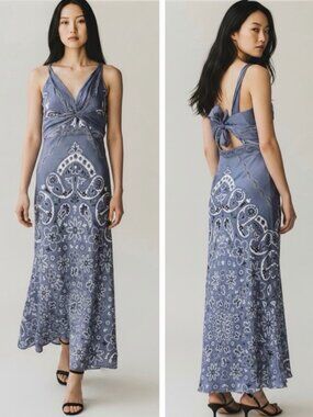 Caroline Constas Blue Paisley Twist Front Maxi Dress NWT Resort